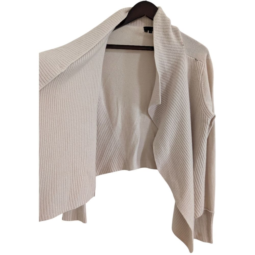 360 CASHMERE 100% Cashmere Asymmetric Wrap Drape Cardigan Sweater Ivory M - Picture 6 of 8
